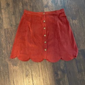 Scallop Hem Suede Skirt